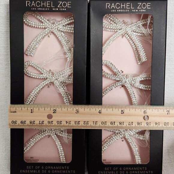 Rachel Zoe Rhinestone Metal Bow Christmas Ornaments - 2 Sets - New in Box - Picture 2 of 6